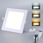 12W LED Recessed Ceiling Lights 3CCT Selectable 3000K/4000K/6000K Square LED Panel Lights Cut 155 * 155mm LED Downlights Ceiling for Bathroom Bedroom Kitchen Living Room, Not Dimmable