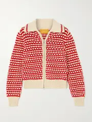 [Guest In Residence] Guest In Residence - Kirby Open-knit Cotton-blend Zip-up Cardigan - Red - x small x small Red