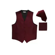 New Men's Tuxedo Vest Vertical Stripes Necktie Hankie set prom party Burgundy