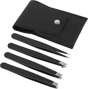 ORFOFE 1 Set Stainless Steel Tweezers Kit with Case Precision Brow Tweezers for Eyebrow Shaping Facial Hair Removal and Beard Grooming Tools