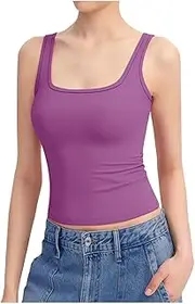 [Generic] Women's Sleeveless Tank Top Scoop Neck Casual Basic Cami Shirts Lightweight Slim Fit Summer Yoga Athletic Tops