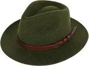 [Kenny K] Men's Australian Wool Fedora with Leather Hatband, Medium, Olive