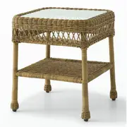 All Weather Wicker New Haven Side Table with Glass - Antique