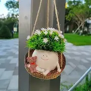 Xinthail Funny Head Planters for Indoor Plants, Cute Face Planters Pots Head with Smiling Bear, Unique Swinging Planters with Faces, Decorative Flower Pot for Home Office, Mother and Christmas