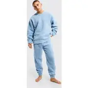 Mens Blue Borg Oversized jumper And Cuffed Jogger Loungewear Set