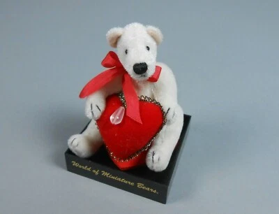 World of Miniature Bears Valentine white velvet bear with heart in case