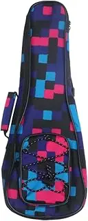 LIGIGWASH Cotton Padded Ukulele Backpack Floral Plaid Double Shoulder Carry Bag for Men and Women Straps with Front Mesh Pocket for Enhanced Protection