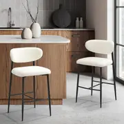 Oikiture 2x Bar Stools Kitchen Stool Boucle Fabric Counter Chair Black