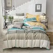 Geometry Stripes Bedding Set,Multicolor Stripes Print Duvet Cover Queen Size Soft Comfy Yellow Lining Quilt Cover Bedroom Decor Quilt Cover Set for Kids Adult,Double(180x210cm)