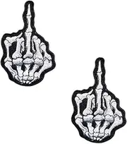 [Zcketo] 2 Packs Middle Skull Finger Skeleton Bone Ghost Fingers Embroidered Badge Hook & Loop Embroidered Hippie Punk Patch for Biker Motocycle Rider Clothes Jacket Jeans Uniform
