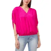 Vince Camuto Women Fuchsia Casual Front Wrap Tie-Back Rumpled Blouse Size S