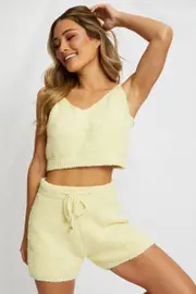 Yellow Fluffy Crop Singlet - Size L, Women's Singlet