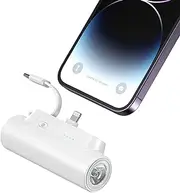 Portable Charger Power Bank 5000mAh Small Portable Phone Charger 5V2.4A Fast Charger Built-in Type-C Cable Flashlight and Phone Holder Cute Battery Pack for iPhone and Android Phone (White)