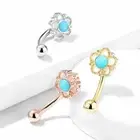 Turquoise Center Curved Barbell Eyebrow Ring Rook Daith Snug Piercing 16G