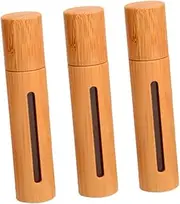 PLAFOPE 3Pcs Refillable Bamboo Cover Roller Bottles with Transparent Window Stainless Steel for Essential Oils and Perfumes Portable Travel Vials
