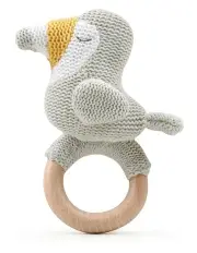 The Peanutshell Toucan Wood Ring Teether 13cm 0+ in Grey