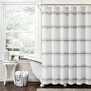 Lush Decor Farmhouse Stripe Cotton Shower Curtain, 72" x 72", Dark Gray