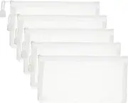 uxcell B6 Mesh Zipper Pouch Bags, 5 PCS Mesh Bags with Zipper Plastic Storage Pocket for Organizing File Beads Office Home Supplies, 11.5x23cm, White