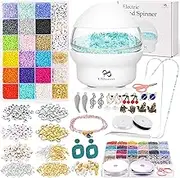 PP OPOUNT Electric Bead Spinner for Jewelry Making, Automatic Bead Spinner with 18455 PCS Value Beads Set, 2 Big Eye Beading Needles, Fast Beading Spinner Kit for Jewelry Making