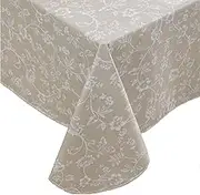 Heavy Duty Vinyl Tablecloth with Flannel Backing Waterproof Oil-Proof Plastic Table Cloth Stain-Resistant Wipeable Rectangle or Square Table Cover (Beige Floral, 60X102 Inch)