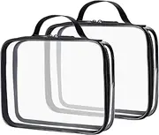[MODENGKONGJIAN] TSA Approved Clear Toiletry Bag, 2 Pack Clear Quart Size Travel Makeup Cosmetic Bags with Handle Large Opening, Carry on Airport Airline Compliant Bag for Women Men (Black)