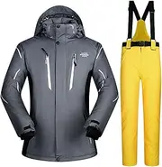 [7HAHA3] Men's Ski Suit Male Solid Color Waterproof Coat Snowboarding Jackets & Pants Set Winter Outdoor Thermal Wear