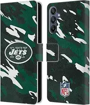 Head Case Designs Officially Licensed NFL Camou New York Jets Logo Leather Book Wallet Case Cover Compatible with Samsung Galaxy A15