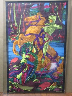 Vintage Black Light Poster 1970's St. George and the dragon Inv#G3279