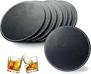 Coasters Glasses Leather Set of 8 10 cm Large Leather Coasters Round Glass Coasters Drinks Coasters Black Non-Slip Cup Coasters for Coffee Beer Tea Cups Drinks