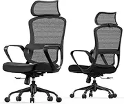 [LarkLeaves] Ergonomic Office Chair, Gaming Chair, Desk Chair with Wide Headrest, Lumbar Support, Mesh Back, 135° Recline, Adjustable Height, Rolling Computer Chair with Easy-Install Legs, Black