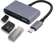 USB Type-C SD Card Reader 3 in 1 USB C Memory Card Reader Adapter with SD/TF USB2.0 OTG Ports for Phone Laptop and More Type-C Devices