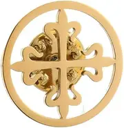 [HANMOZTION] Gold Plating Cross of Lilies Brooches Stainless Steel Christian Cross Badge Mens Suit Lapel Pins Wedding Jewelry for Groom