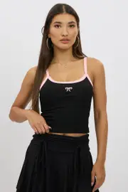 Black Graphic Singlet Top - Size S, Women's Singlet
