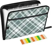 Green Checkerboard Accordion File Organizer 13 Pockets A4 Letter Size File Organizer with Zipper Closure File Folder Jackets for Office Supplies