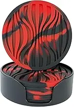 Silicone Coaster Set of 6 Pieces with Silicone Cup Holder,Drinking Coasters, Cup Mat for Drinks,Live for Hot or Cold Drink Thickened, Non-Slip, Non-Stick, Deep Tray Black (Black+ red)