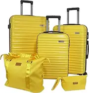 [Aklsvion] Luggage Set 3 Piece Luggage Set ABS hardshell Spinner Wheels Luggage Carry on Suitcase with Weekender bag & Toiletry bag, 5pcs yellow, 5pcs