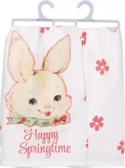 Happy Springtime Easter Bunny Rabbit~Tea Towel~Hand/Kitchen/Dish~Cotton~Retro