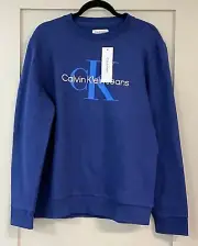 NWT Men’s Calvin Klein Classic Crewneck Fleece Logo Sweatshirt SZ M Free Ship