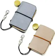 Pack of 2 Miniature Travelers Notebook 4.8x3.2cm(1.9’’x1.3’’), Handmade Tiny Leather Travels Notebook, Vintage Mini Notebook Diary Journal, Pocket Diary (Misty Black+Misty Brown)