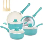 11 Pc Turquoise Nonstick Ceramic Induction Cookware Set Pots and Pans with Lids