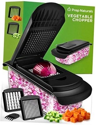 PrepNaturals Vegetable Chopper with Container, Veggie Chopper, 4 in 1 Black