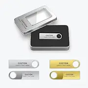 Custom Metal USB Flash Drive, 50 Pack Personalized Thumb Drive USB 2.0 Memory Stick Pen Drive, Ideal for Business, Education, Corporations, Photography & Music Studios (256 MB,with Metal Box)