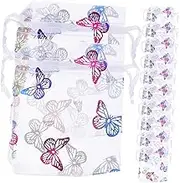 TINEASUR 50pcs Butterfly Organza Pouches for Jewelry and Elegant Drawstring Storage Bags for Candy Party Favors Weddings and Special Occasions