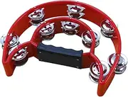 zolyet Row Handheld Tambourine Metal Jingles Hand Held Plastic Musical Percussion Drum Half Hand Bell for Adults KTV Par Bar Red