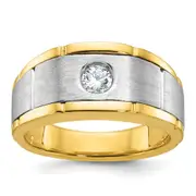 14k Two-tone Gold Men's Polished and Satin 1/4 carat Diamond Complete Ring