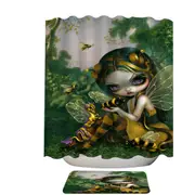 Bumblebee Dragonling and Bee Fairy Shower Curtain