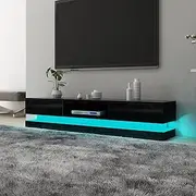Luxsuite TV Stand Cabinet Storage Led High Gloss Front Wood TV Entertainment Unit Modern RGB LED Light Black 180CM