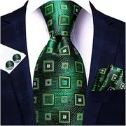 [VSOLS] Men's Blue Black Striped Tie 3.4" Tie Pocket Square Cufflinks Wedding Party Silk Tie Set (Color : SN-3356, Size : 59.06 * 3.35in)