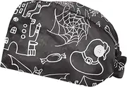 [FVQL] Scrub Caps Women, 2 Pieces Nurse Cap Bouffant Caps with Sweatband, Hand Drawn Pattern Halloween