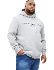 [Tommy Hilfiger] Big & Tall Logo Embroidery Drawstring Hoodie in Grey
